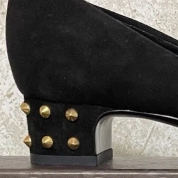 NWB Gucci Jacquelyne Black Suede Gold Studded Heel Accent Pumps - Sz 6.5 - Picture 7 of 8